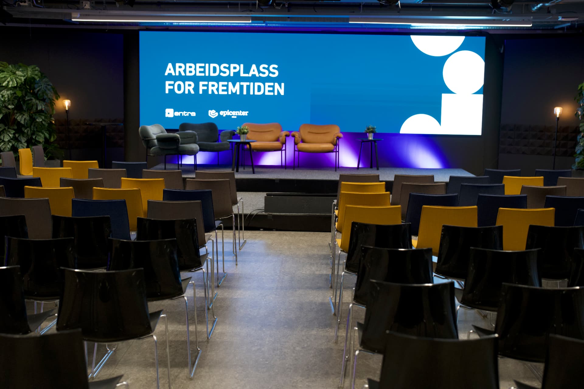 Disruption Hall in theater setup with stage seating